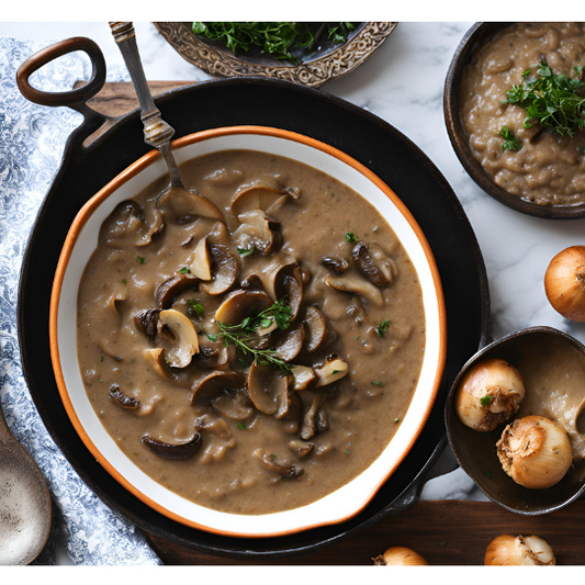 Caramelized Onion and Mushroom Gravy with Smoked Sea Salt