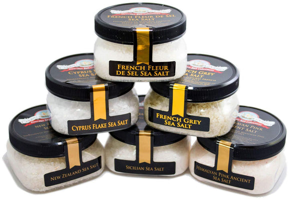 Natural Sea Salt 6-Pack: French Fleur de Sel, Cyprus Flake, French Grey, New Zealand, Sicilian, Himalayan Pink Fine, Caravel Gourmet-Grocery-Caravel Gourmet